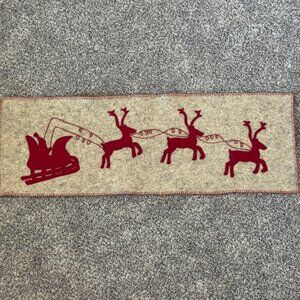 Arcadia Home 100% Wool Holiday Christmas Table Runner Reindeer & Sleigh 16"X45"